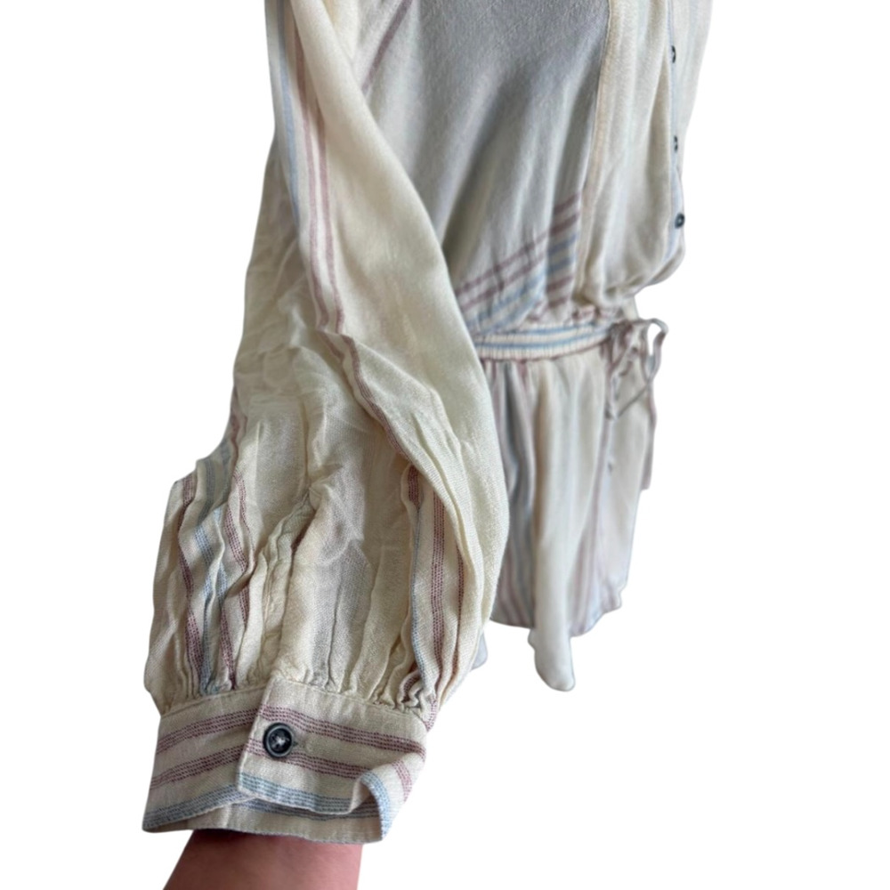 Free People On My Way Striped Shirt Ivory Multi Boho Mini Dress Size XS NWT - Picture 8 of 14
